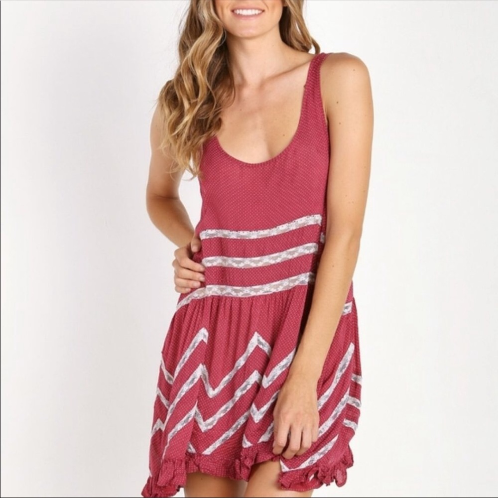 FREE PEOPLE Voile Trapeze Polka Dot Lace Tunic M